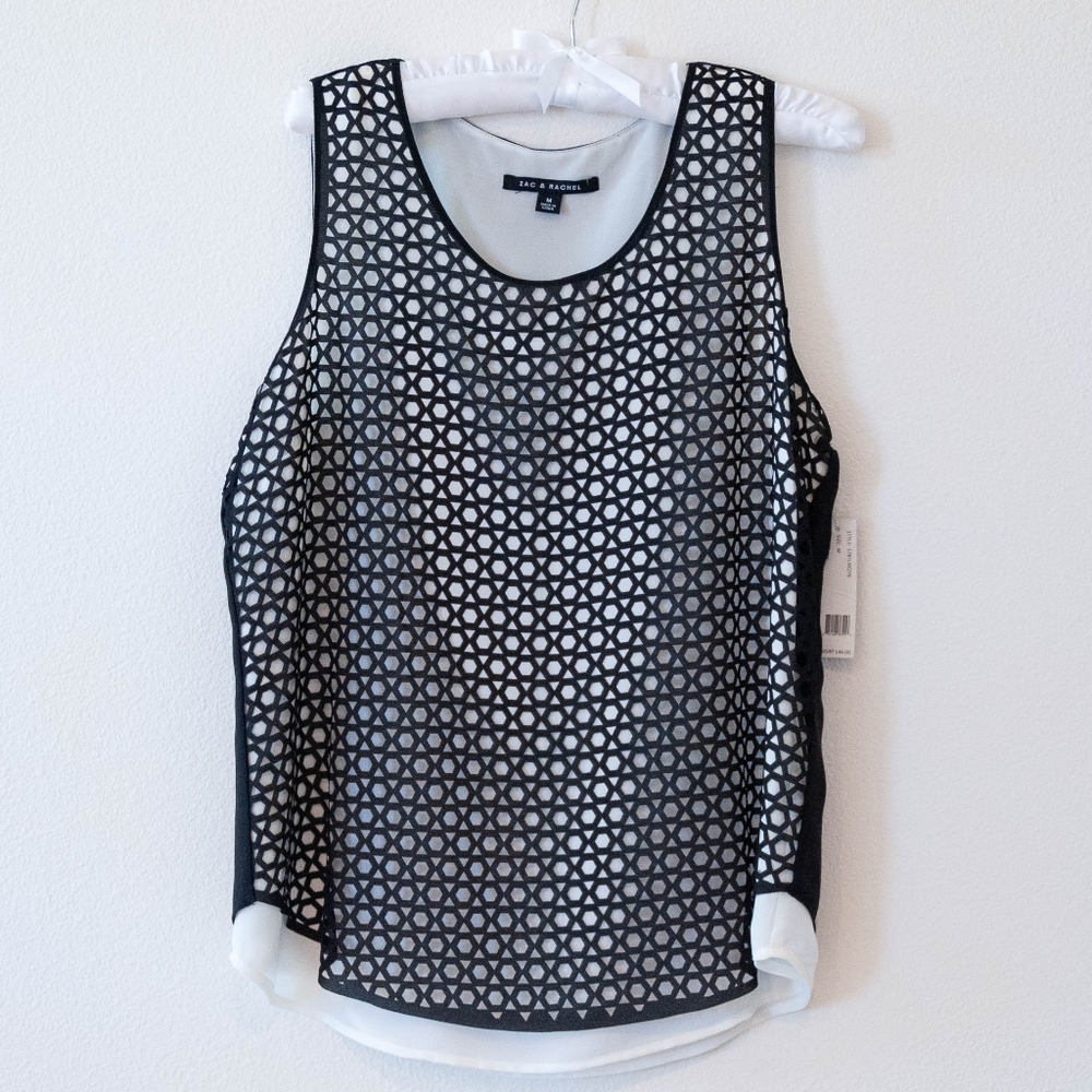Zac & Rachel White Black Lace Overlay Tank Size M - NWT